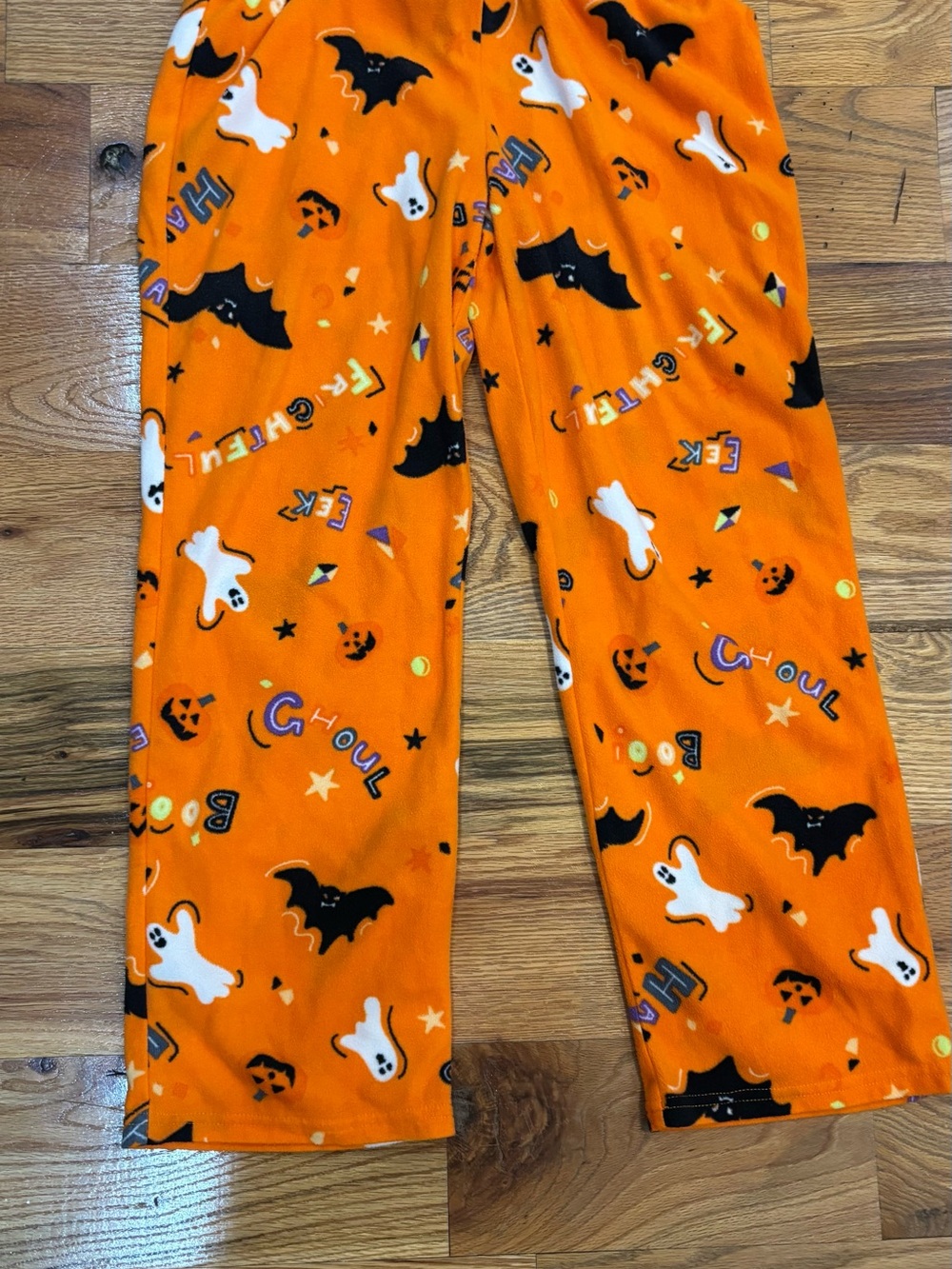 Kids Orange Halloween Ghost & Bat Fleece Pajama Pants